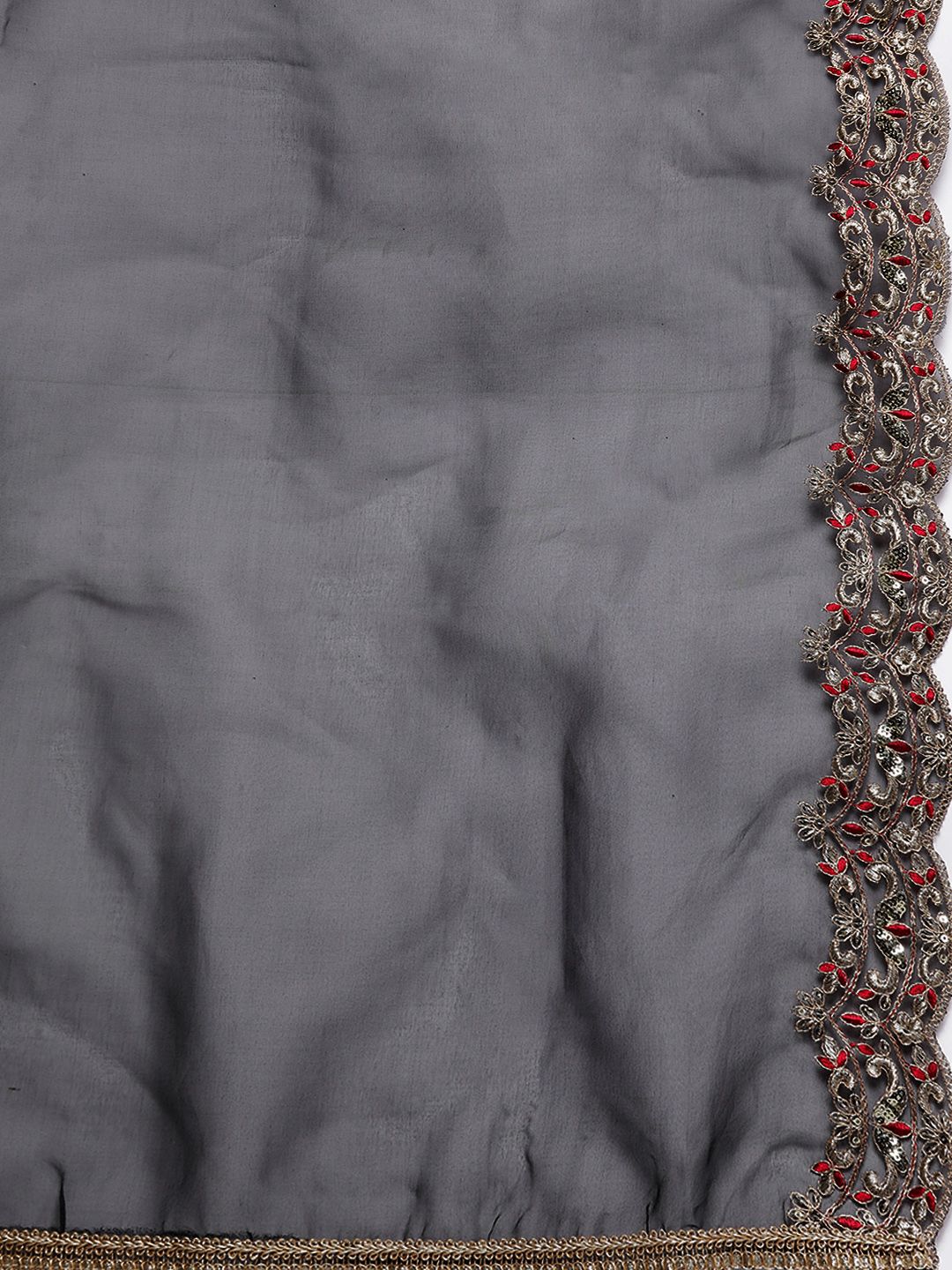 Indyancart IE Floral Embroidered Regular Sequinned Liva Kurta with Trousers & Dupatta