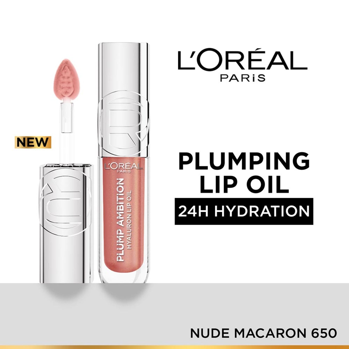 L'Oreal Paris Plump Ambition Hyaluron Lip Oil for fuller, bouncier lips - 650 Nude Macaron