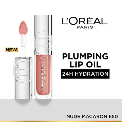 L'Oreal Paris Plump Ambition Hyaluron Lip Oil for fuller, bouncier lips - 650 Nude Macaron