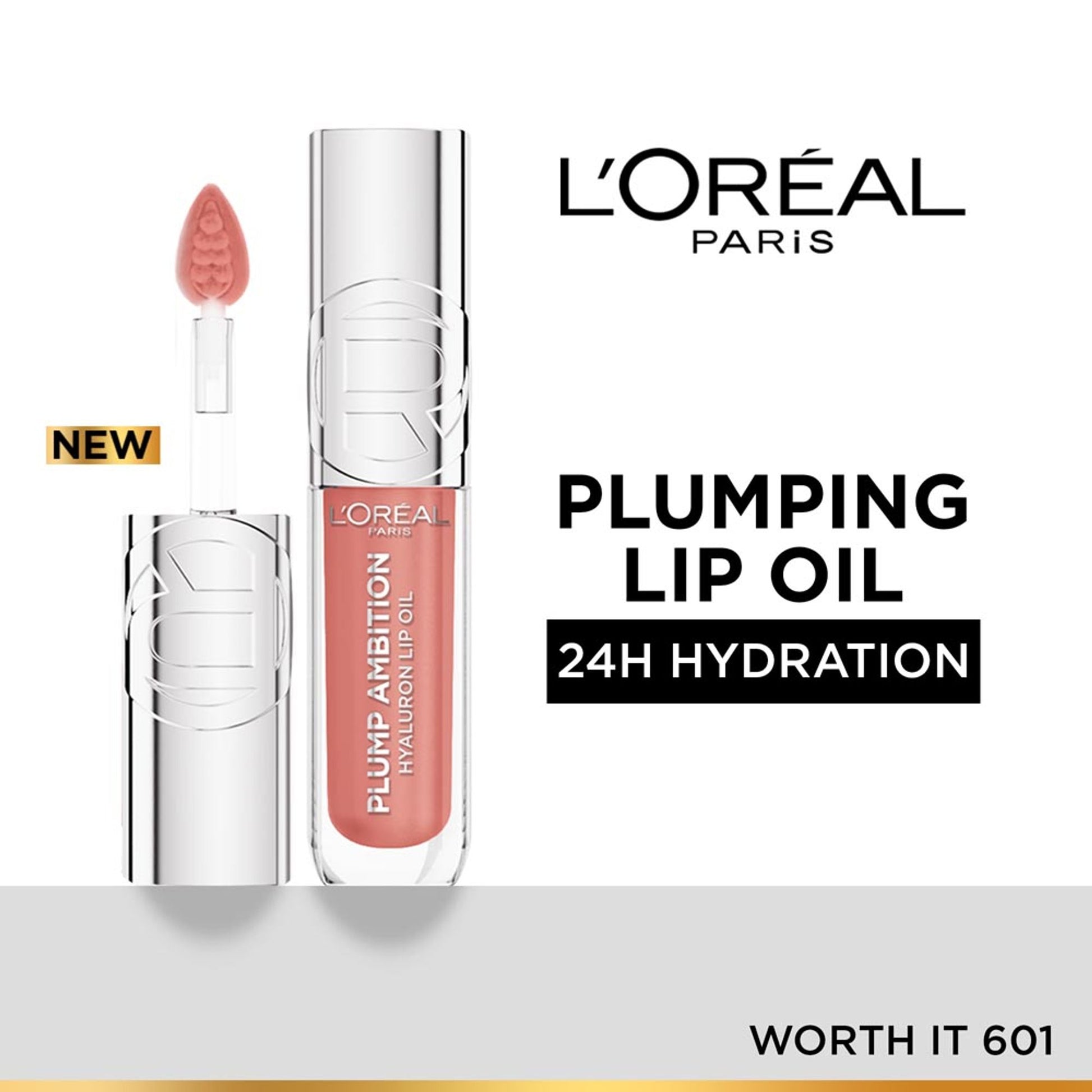 L'Oreal Paris Plump Ambition Hyaluron Lip Oil for fuller, bouncier lips - 601 Worth It