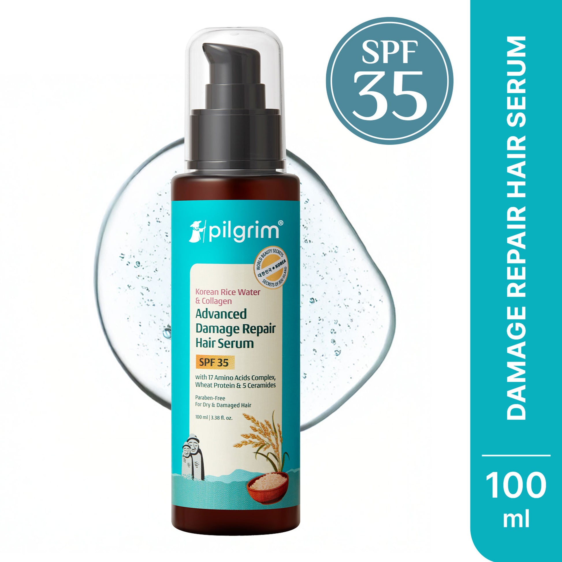 Pilgrim Korean Rice Water & Collagen Advanced Damage Repair Hair Serum SPF 35 Protects & Nourishes