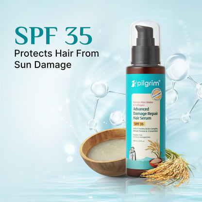Pilgrim Korean Rice Water & Collagen Advanced Damage Repair Hair Serum SPF 35 Protects & Nourishes