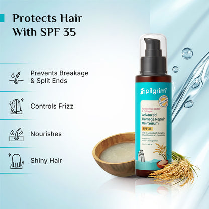 Pilgrim Korean Rice Water & Collagen Advanced Damage Repair Hair Serum SPF 35 Protects & Nourishes