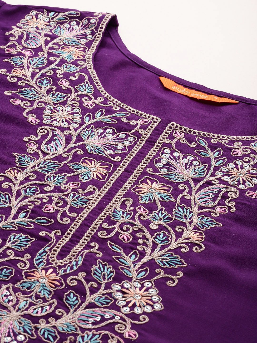 Indyancart IE Floral Embroidered Thread Work Kurta With Trousers & Dupatta