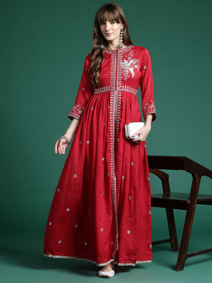 Dhiyona IE Ethnic Motifs Embroidered Empire Kurta with Trousers