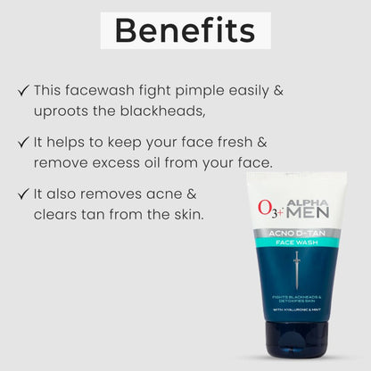 O3+ Alpha Men Acno D-Tan Face Wash