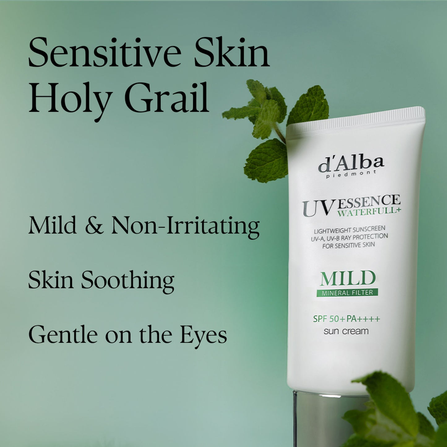 d'Alba piedmont Waterfull Mild Sun Cream, Vegan, SPF 50+ PA++++, Sensitive Skin