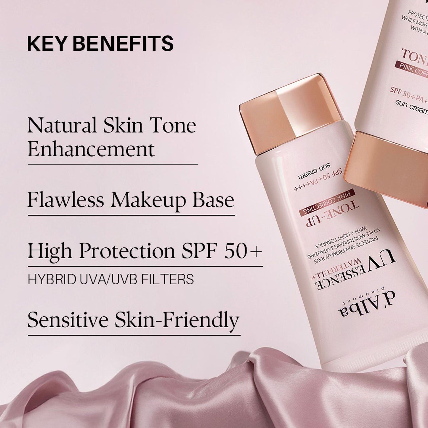 d'Alba piedmont Waterfull Tone-Up Sunscreen, Vegan, Tinted Moisturizer, SPF 50+ PA++++, Glowy