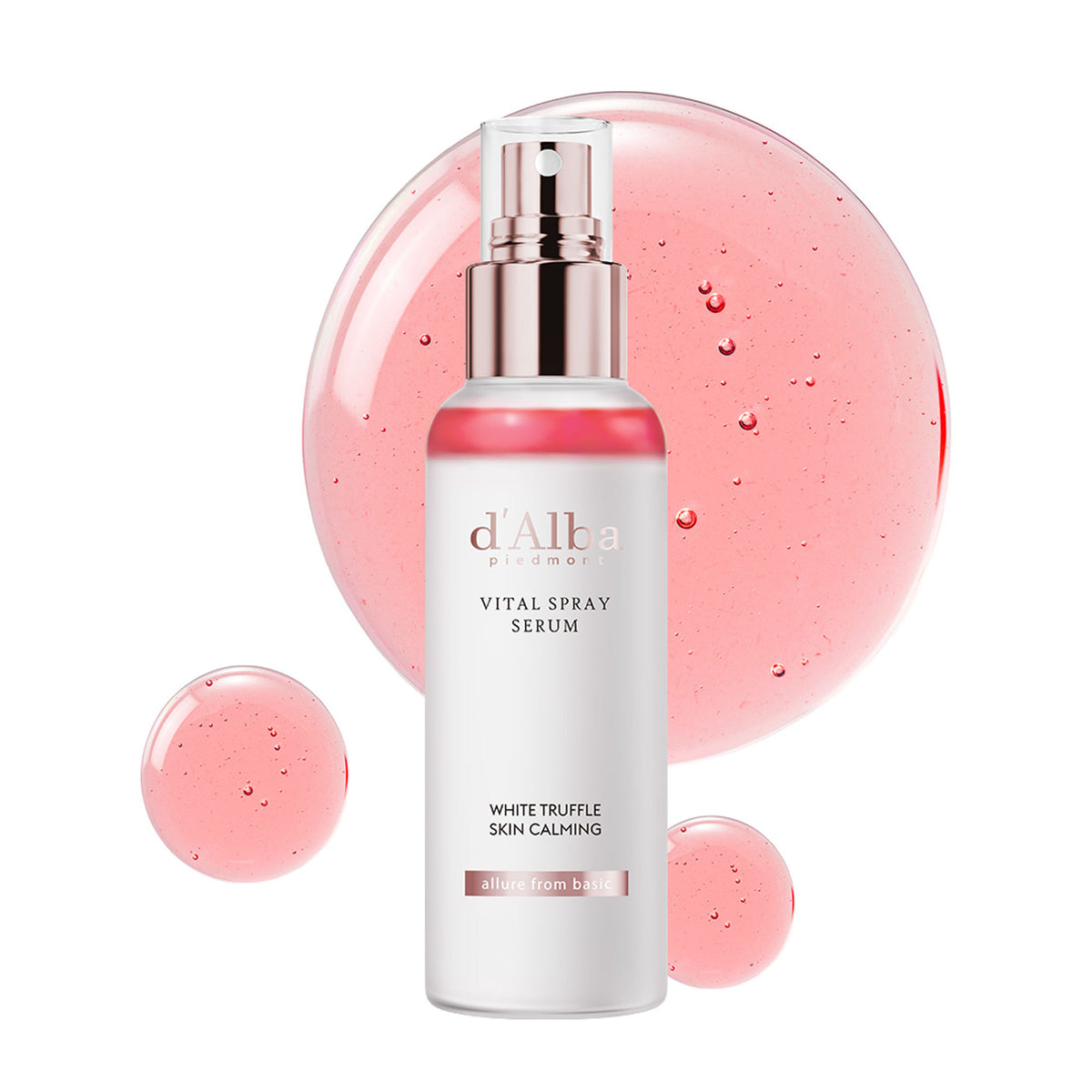 d'Alba Piedmont White Truffle Vital Spray Serum in a clear spray bottle, hydrating vegan skincare for sensitive skin.