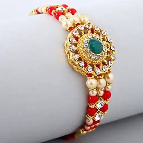American Diamond Motif Rakhi and Almonds Jar