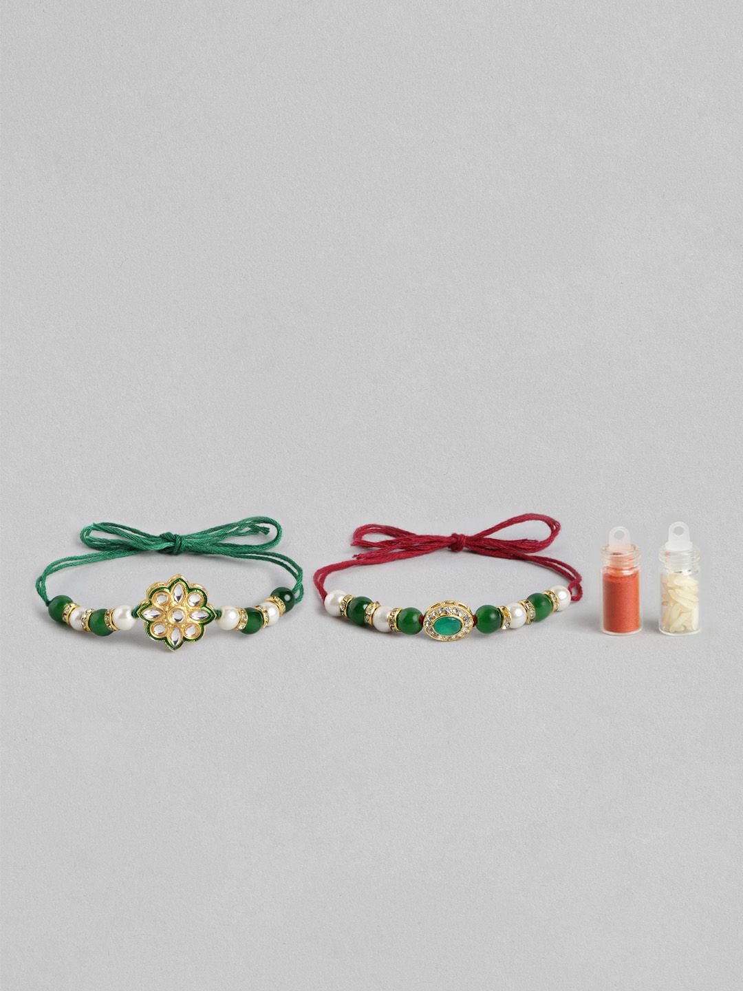 Anouk Unisex Set of 2 Beaded Bhai Bhabhi Rakhis With Roli & Chawal