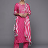 Dhiyona VA Women's Bandhani Printed Regular Thread Work Kurta with Trousers & With Dupatta