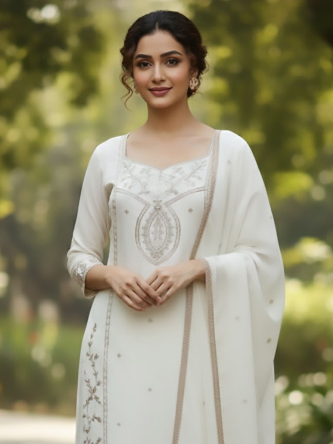 Indyancart VA Women Ethnic Motifs Embroidered Regular Thread Work Kurta with Sharara & With Dupatta