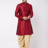 Men's Maroon Silk Blend Straight Kurta and Dhoti Set