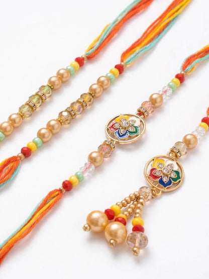 Anouk Set Of 4 Artificial Beads Family Pack Thread Rakhi With Roli Chawal Chandan Mishri