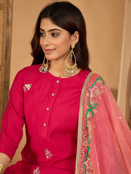 Indyancart SN Women's Embroidered Gota Work Straight Kurta & Trousers With Dupatta