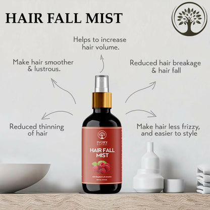 Ivory Natural hair spray for long hair, promoting growth, strengthening follicles, and restoring shine with a natural hair mist.