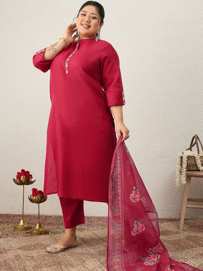 Indyancart Women's Ethnic Motifs Regular Thread Work Kurta with Trousers & With Dupatta