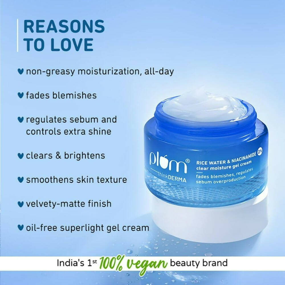 Plum Thinkderma 2% Niacinamide & Rice Water Clear Moisture Gel Cream - Indyancart