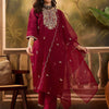 Dhiyona SN Women's Floral Embroidered Notch Neck Straight Kurta With Trousers & Dupatta