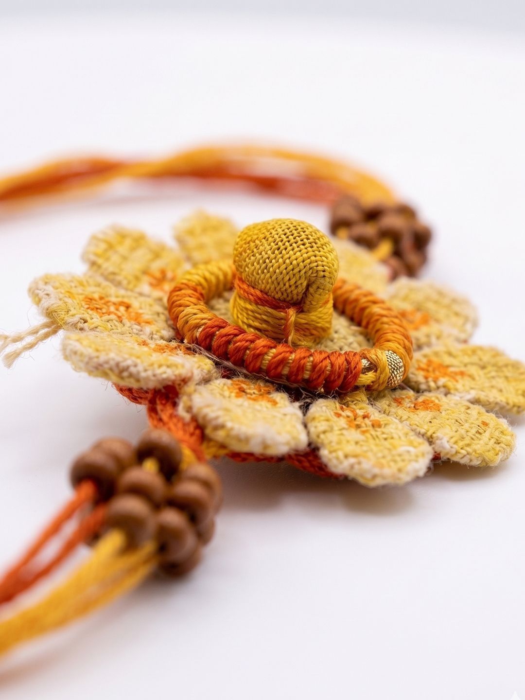 Anouk Yellow Floral Seed Thread Rakhi With Roli Chawal Chandan Mishri