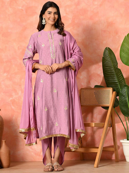 Indyancart SN Women's Solid Embroidered Kurta with Dhoti Pant & Dupatta