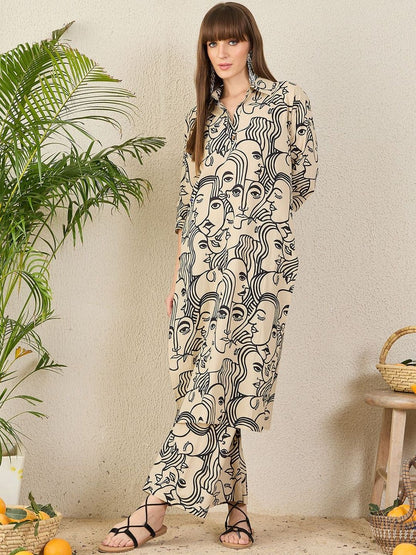 Women Abstract Printed Cotton Kurta with Palazzos