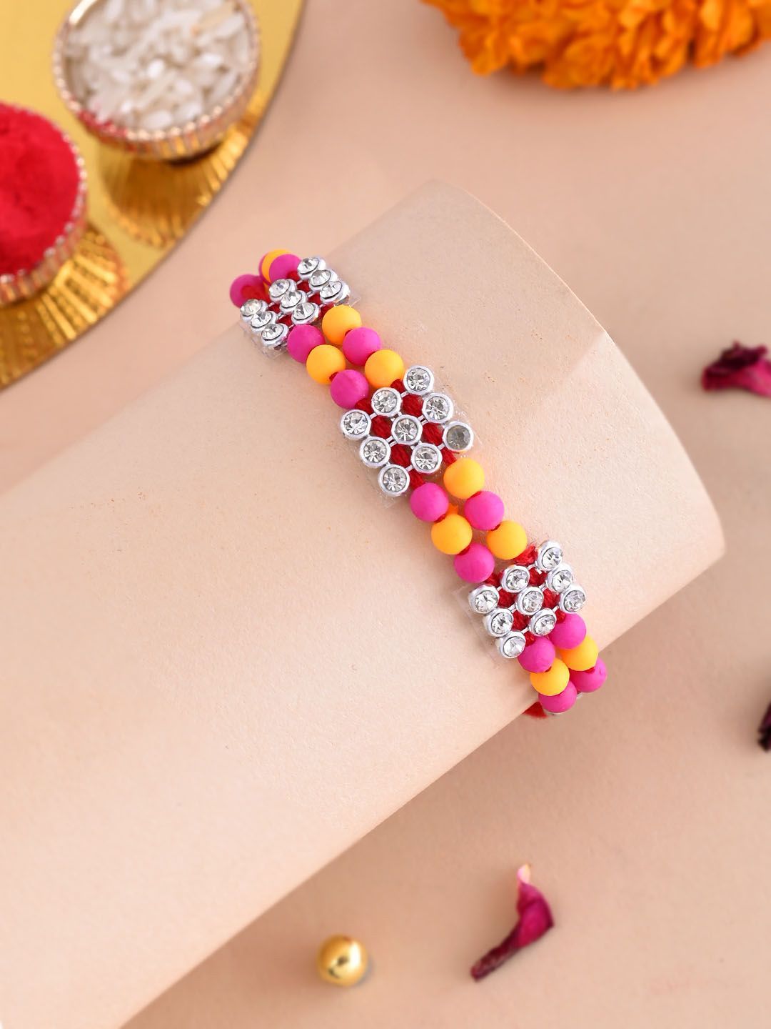 Anouk Beaded Thread Rakhi With Roli Chawal & Greetings Card