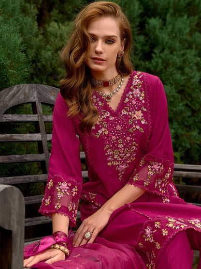 Women Floral Embroidered Regular Thread Work Kurta with Trousers & With Dupatta