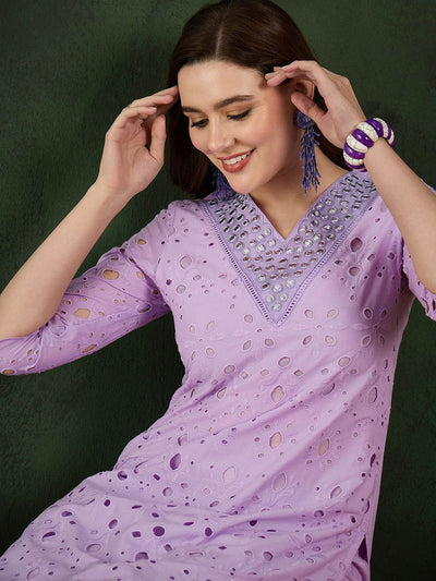 Indyancart SN Women's Embroidered Pure Cotton Kurta & Trousers