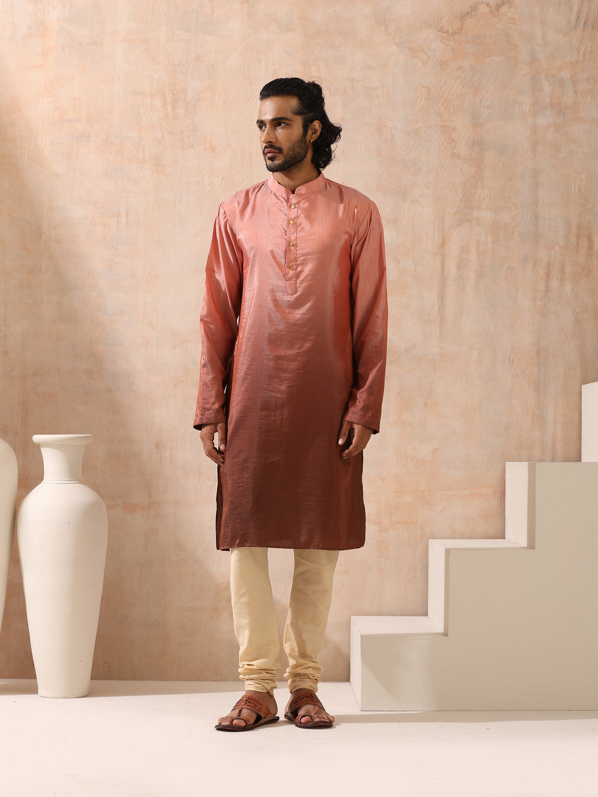 Indyancart ST Mens Ombre Shades of Brown Kurta