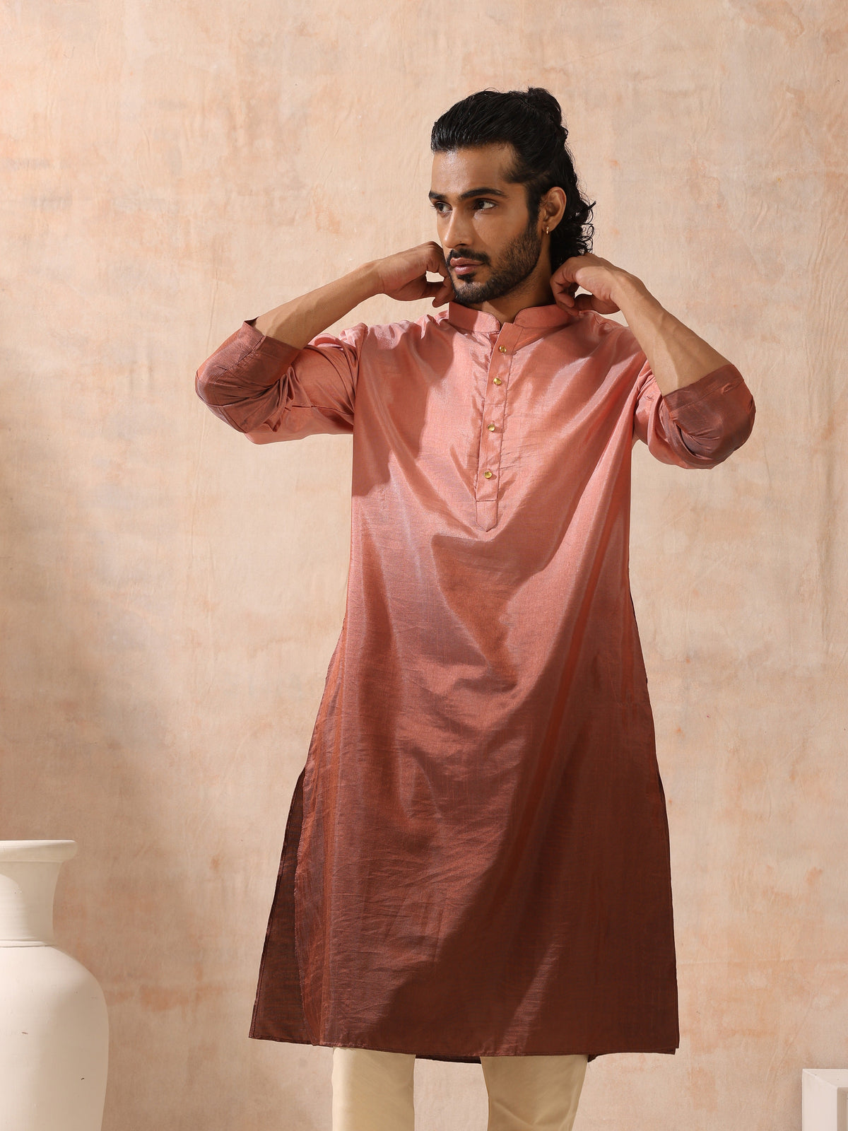 Indyancart ST Mens Ombre Shades of Brown Kurta