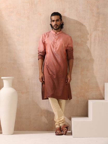 Indyancart ST Mens Ombre Shades of Brown Kurta