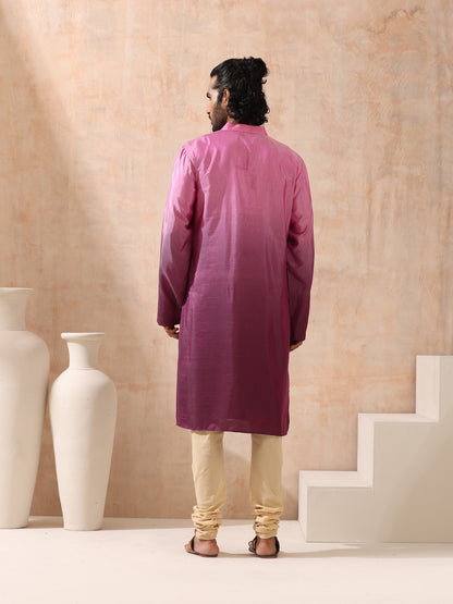 Indyancart ST Mens Ombre Shades of Pink Kurta
