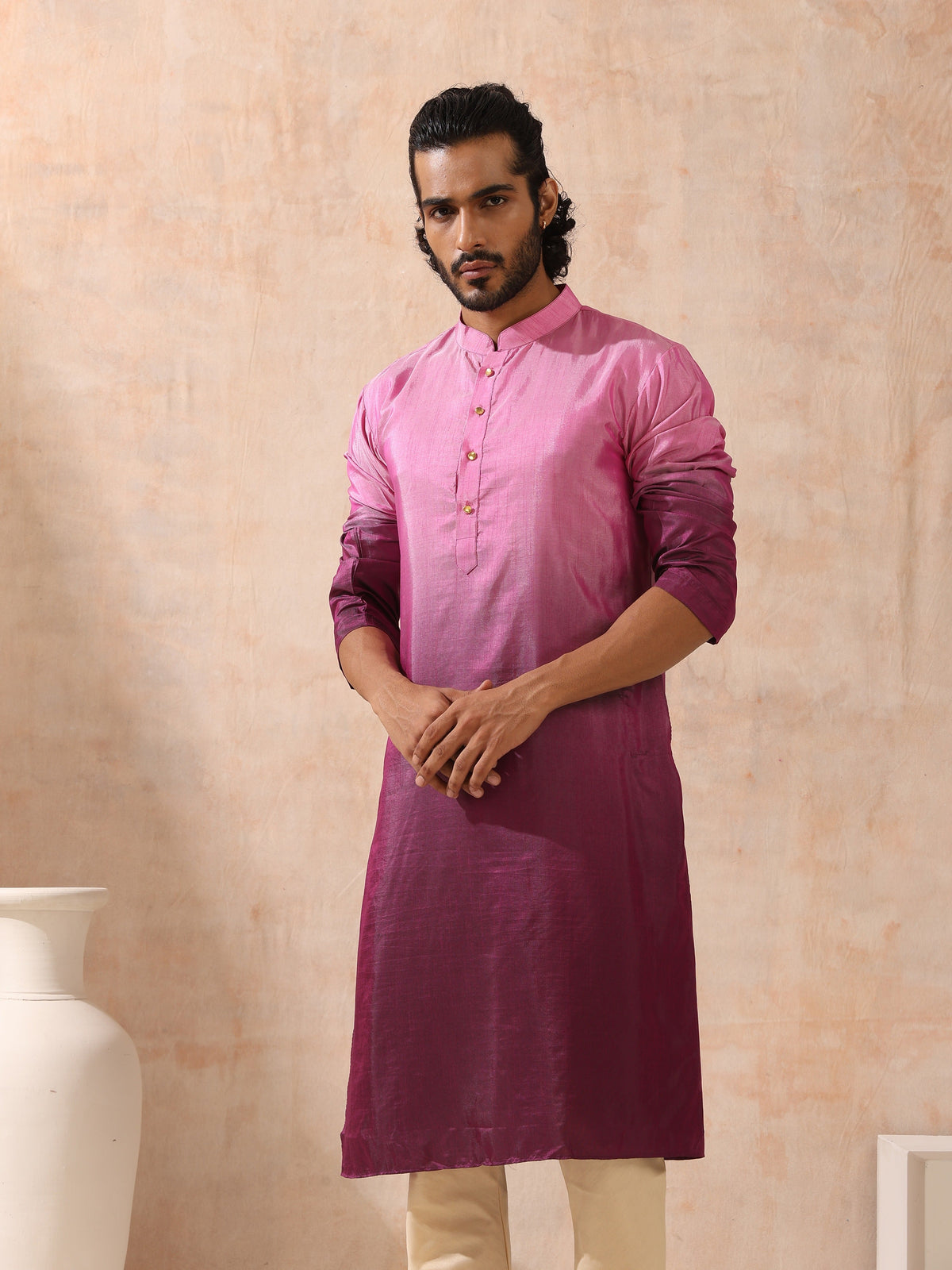 Indyancart ST Mens Ombre Shades of Pink Kurta