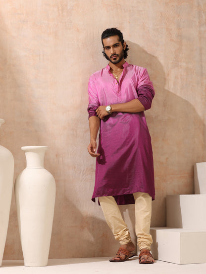 Indyancart ST Mens Ombre Shades of Pink Kurta