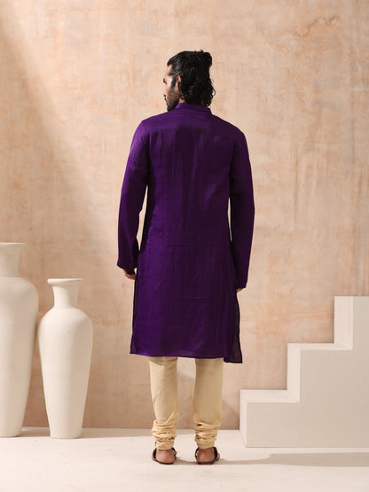 Indyancart ST Mens Purple Kurta with Gold Buttons