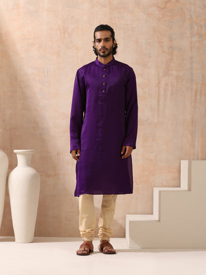 Indyancart ST Mens Purple Kurta with Gold Buttons