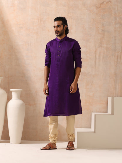 Indyancart ST Mens Purple Kurta with Gold Buttons