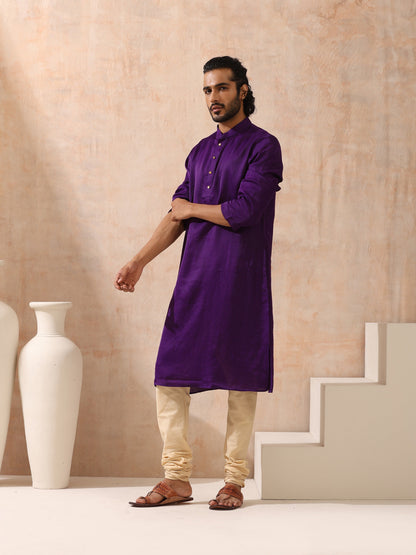 Indyancart ST Mens Purple Kurta with Gold Buttons