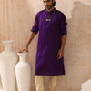 Indyancart ST Mens Purple Kurta with Gold Buttons