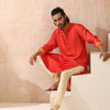 Indyancart ST Reversible Orange and Red Satin Kurta