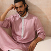 Indyancart ST Mens Pink Kurta with Silver Sequin Placket and Collar