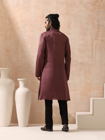 Indyancart ST Mens Chocolate Kurta with Gold Buttons