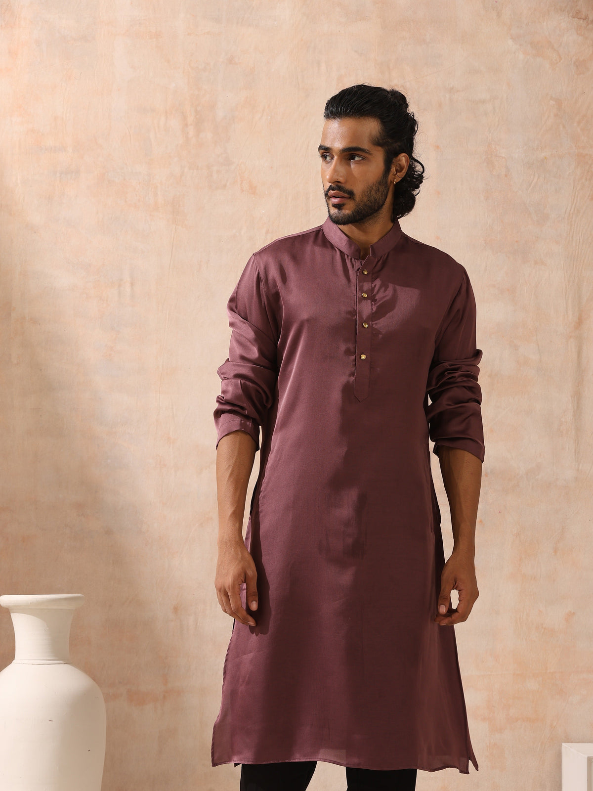 Indyancart ST Mens Chocolate Kurta with Gold Buttons