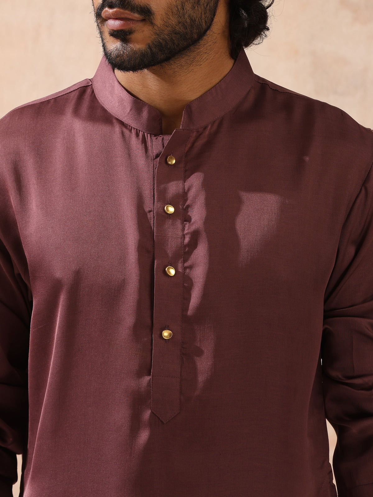 Indyancart ST Mens Chocolate Kurta with Gold Buttons