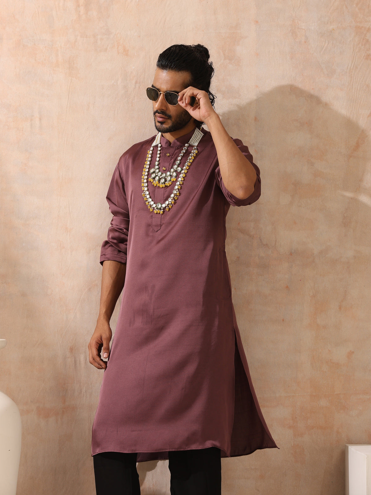 Indyancart ST Mens Chocolate Kurta with Gold Buttons