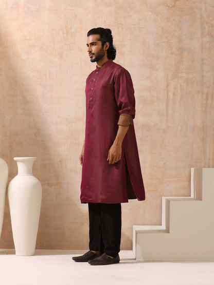 Indyancart ST Reversible Maroon and Mustard Satin Kurta