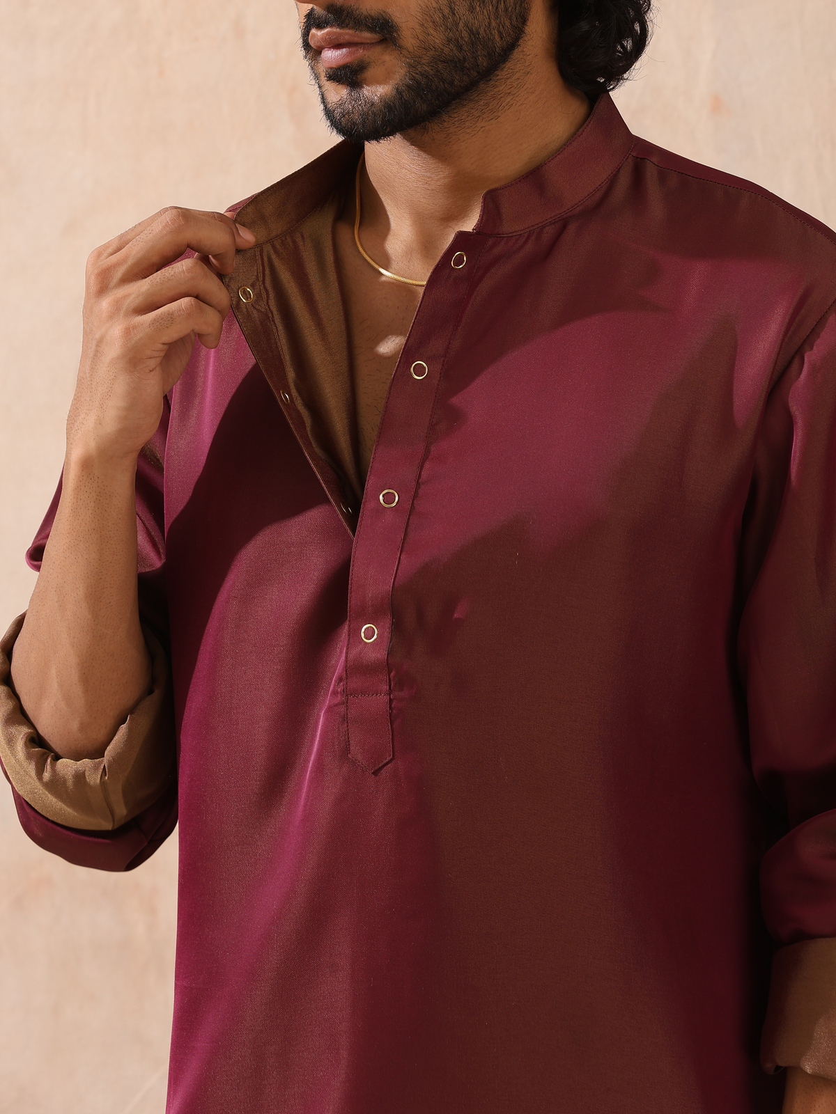 Indyancart ST Reversible Maroon and Mustard Satin Kurta
