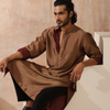Indyancart ST Reversible Maroon and Mustard Satin Kurta